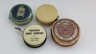 4 Vintage Tape Measures - Advertising - For Sewing - Litho - Celluloid - Phoenix Cement