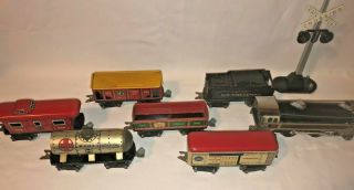 Vintage Marx metal O scale train w/trees and crossing sign 3