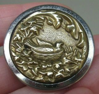 1&5/16 " Antique Brass Bird In Nest Floral Button