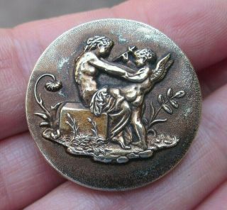 Antique Brass Paris Bkmk Button Cupid Using His Arrow Scene