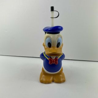 Vintage Donald Duck Sipper Cup W/ Hat Lid & Straw From Disney Parks Disneyland