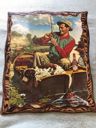 Vintage J.  F Kernan Man Fishing With Dog And A Falstaff Beer Mounted On Plywood