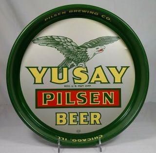 Old Yusay Pilsen Tin Beer Serving Tray Pilsen Brewing Co.  Chicago Illinois Il