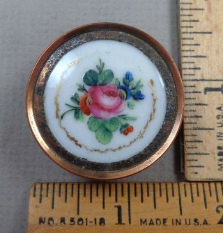Rose / Flower Antique Button,  1700s,  Colonial Hand - Painted Porcelain,  Large