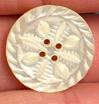Etched Mop Mother Of Pearl Shell Flower Victorian Vintage Antique Button 5996
