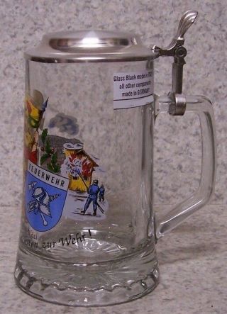 Beer Stein With Lid Glass Saint Florian Fire Fighters 0.  4 Liter Boxed