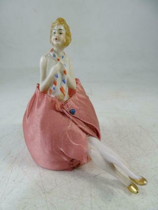 Antique Pin Cushion Half Doll Art Deco Flapper Girl W/ Legs Neck Tie Lady Vtg
