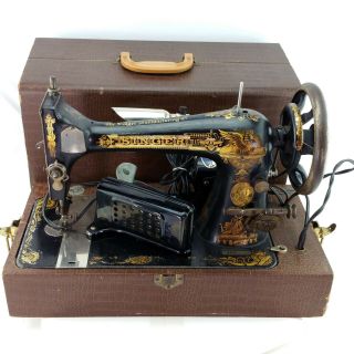 Antique Singer Sewing Machine Model 27 Sphinx Decals Electric Vintage 1906 Case