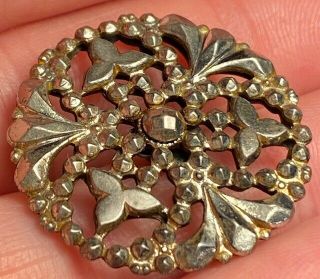 Very Old Silver Tone Steel Floral Vintage Antique Victorian Metal Button 5989