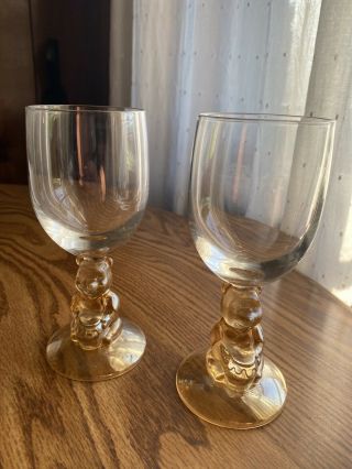 Winnie The Pooh Iridescent Amber Glass Goblet Wine Glasses Set Of 2