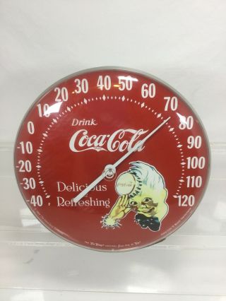 Vintage 1984 Coca - Cola Sprite Boy Indoor/outdoor Jumbo Dial Tru Temp Thermometer