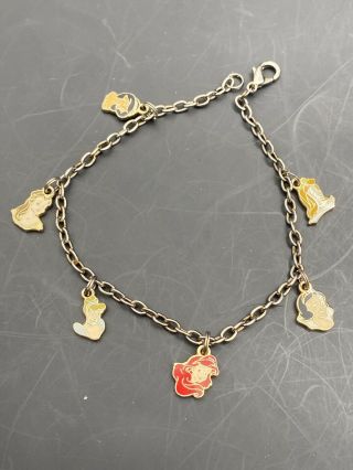 Disney Princess Enamel Charm Gold Tone Bracelet 8” Ariel/cinderella And More