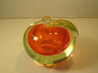Vtg Murano Glass Orange With Green Vaseline Outside Art Glass Apple Paperweight