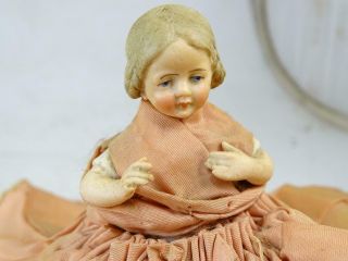Antique German Bisque Miniature Half Doll Pin Cushion Figurine Baby Child 1890s