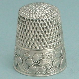 Antique Sterling Silver Dogwood Thimble By Webster Co.  Circa 1920s