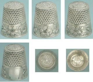 Antique Sterling Silver Dogwood Thimble by Webster Co.  Circa 1920s 2