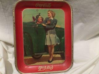 Vintage 1942 Coca - Cola 2 Girls At A Car Serving Tray