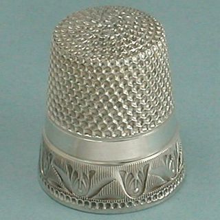 Antique Sterling Silver Tulips Band Thimble By Waite,  Thresher Co.  Circa 1890s