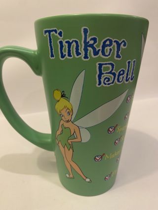 Tinkerbell Pixie Large Tall Coffee Mug Cup Green Disney Store 16 Oz Euc