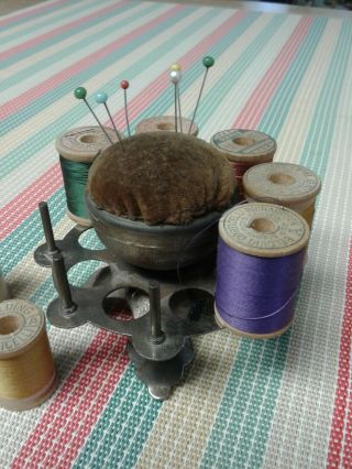 Antique Victorian Pin Cushion Thread Spool Holder 2