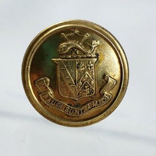 Small Gilt Antique Livery Button Coat - Of - Arms With Dolphin,  Harpoons Crest