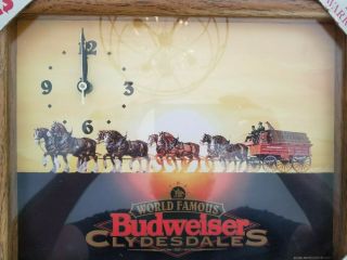 Vintage 1995 World Famous Budweiser Clydesdales Beer Picture Clock Anheuser Ab
