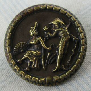 1 1/4 " Antique 2 - Piece Stamped Brass Button W Spanish Couple
