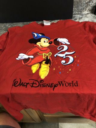 25th Anniversary Walt Disney World Mickey Mouse Wizard Red T - Shirt Xl Fantasia
