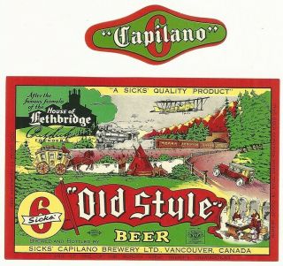 Vintage Old Style Beer Label With Neck - Vancouver,  Canada