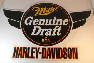 Miller Draft Beer Harley Davidson Embossed Metal Sign 17 - 24296ds