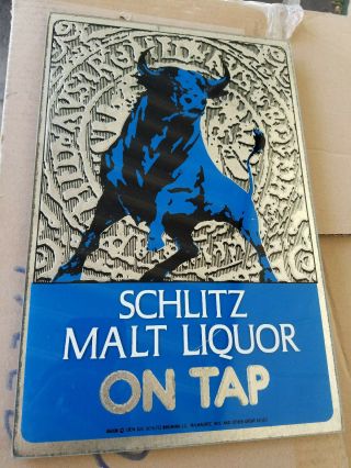 Vintage Schlitz Beer Mirror Sign Malt Liquor (old Stock) Man Cave The Bull