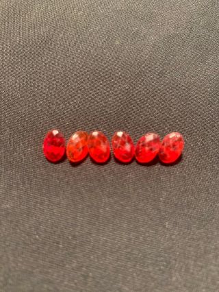 Set Of 6 Antique Diminutive Glass Buttons Red Faceted Design