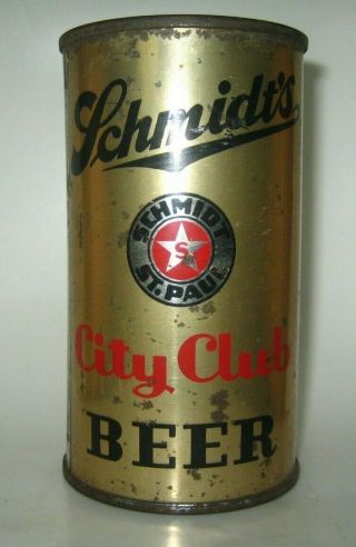 Old 1940 ' s SCHMIDT ' S CITY CLUB FLAT TOP BEER CAN St.  Paul,  Minnesota IRTP 3