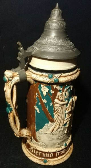 Vintage German Ceramic Thewalt Beer Stein With Pewter Lid 11 " Tall
