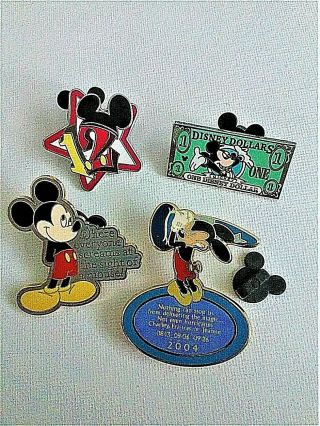 Disney Pins Set Of 4 Misc Mickey Mouse,  Cast Member,  Mickey Dollar,  Collectibles