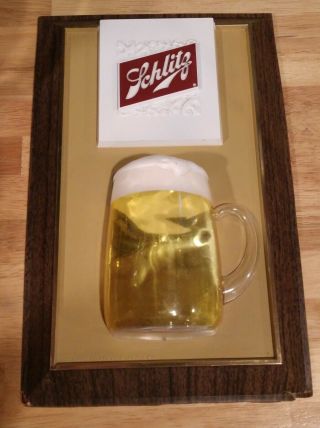 Vintage 1968 Schlitz Beer Mug Sign Cardboard & Plastic - Milwaukee Wisconsin