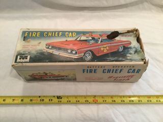 Vintage Buymego 5001 Japanese Tin Battery Powered Toy Fire Chief Car - Rare