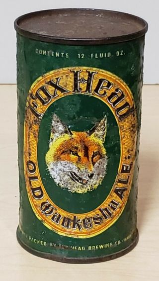 Rare Fox Head Old Waukesha Ale Flat Top Beer Can,  Waukesha,  Wi Bottom Opened