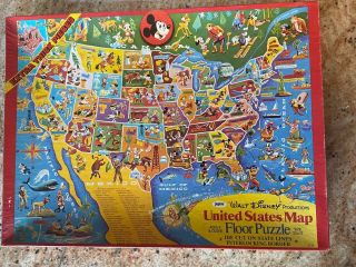 VINTAGE WALT DISNEY UNITED STATES MAP FLOOR PUZZLE - ALL YOUR FAV CHARACTERS 2