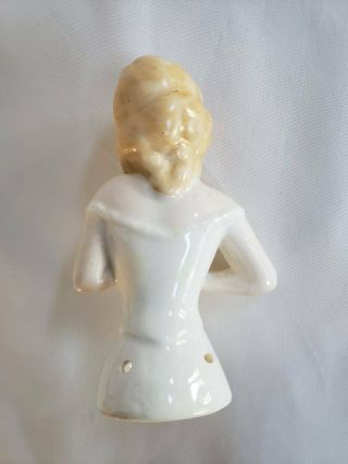Vintage Antique German Hand - painted Porcelain Pincushion White Corset Half Doll 3
