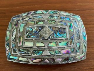 Vintage Johnson & Held Hand Crafted Abalone Shell Western Belt Buckle