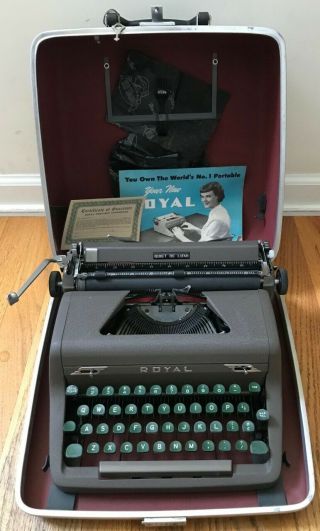 Vintage Royal Quiet Deluxe Green Keys Portable Typewriter Hard Shell Case