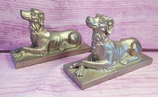 Vintage Dog Bookends Heavy Silver Colored 6.  75 Inches Long Crossed Paws Set Of 2