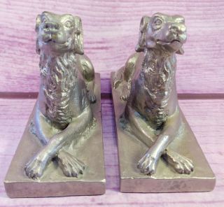 Vintage Dog Bookends Heavy Silver Colored 6.  75 Inches Long Crossed Paws Set of 2 2