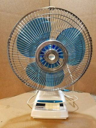 Tatung Vintage Electric Fan 12 - Inch Oscillating 1980s Lc - 12wsa Blue Blade