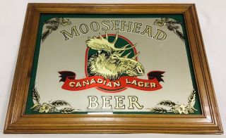 Vtg Moosehead Canadian Lager Beer Bar Mirror Sign Wood Frame Vintage 19 X 15 Euc