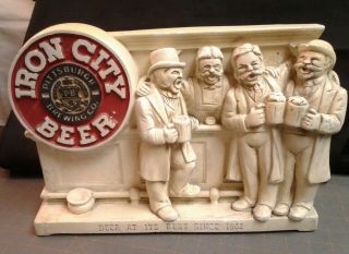 Vintage Iron City Beer Chalkware Bar Sign Advertisement Figurine