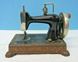 Heavy Small Antique Hand Crank Portable Toy Sewing Machine,  Hand Painted,  Unmarked
