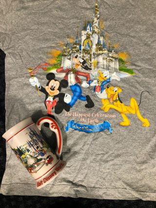 Vintage Walt Disney World Main Street Usa Magic Kingdom Beer Stein Mickey Tshirt