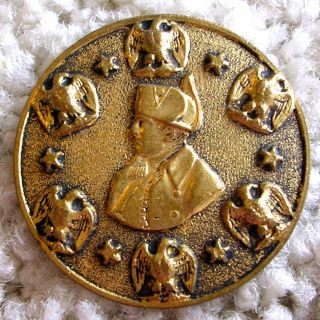Regal Large Antique Metal Napoleon Button,  Gilt With Eagles 1 3/16 "